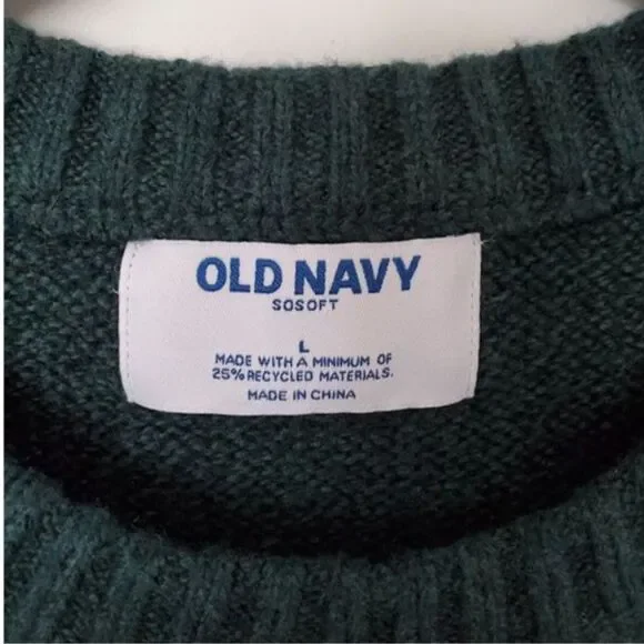 NWT Old Navy Reindeer Crewneck Sweater Dark Green Sz L Holiday Winter Cozy Cabin - Picture 7 of 8